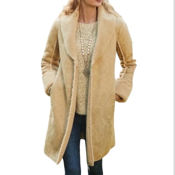Soft Surroundings Jackets & Blazers - Soft Surroundings Misha long faux fur sheepskin shearling beige jacket overcoat